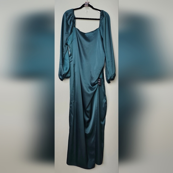 Lulus Eternal Heart Emerald Green Satin Long Sleeve Maxi Dress, 1X - Picture 9 of 10